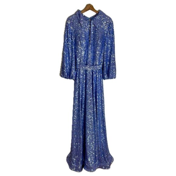 Jovani sparkling blue Embellished Long Sleeve sheath Dress 25950 ladies size 16 - Picture 1 of 16